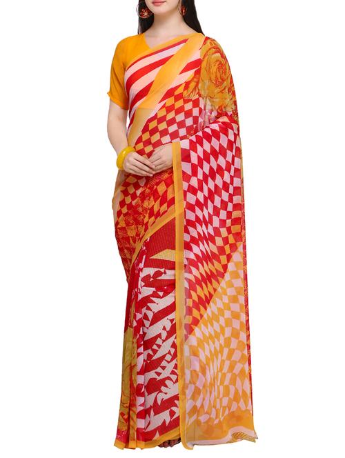 checkered printed saree with blouse - 15414969 - Very Small Image - 1
