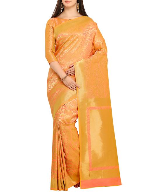 delicate golden zari banarasi saree with blouse - 15414971 - Very Small Image - 1