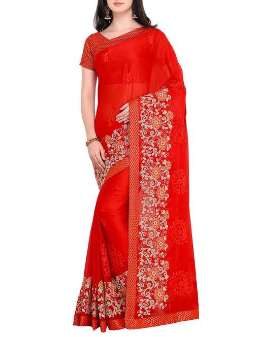 floral embroidered saree with blouse - 15414974 - Very Small Image - 1