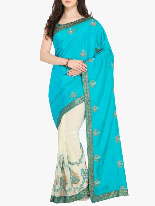 embroidered half and half saree with blouse - 15414978 - Very Small Image - 1