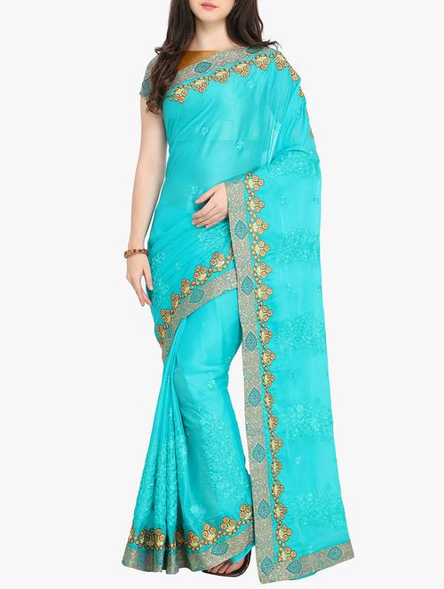 ditsy floral bordered embroidered saree with blouse - 15414980 - Very Small Image - 1
