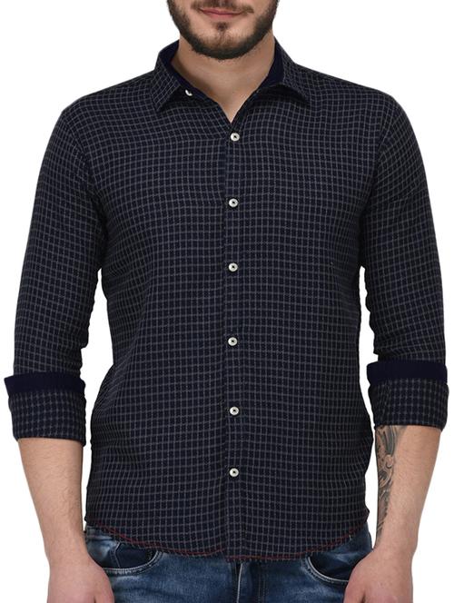 navy blue cotton casual shirt - 15415879 - Very Small Image - 1