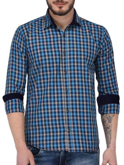 blue cotton casual shirt - 15415886 - Very Small Image - 1