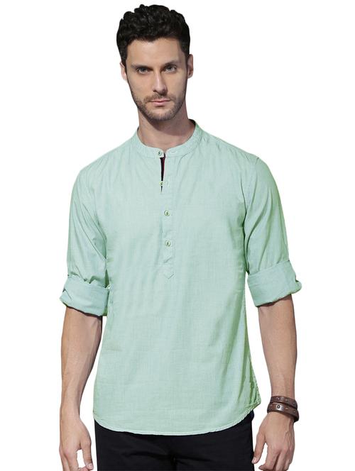 green cotton short kurta - 15415891 - Very Small Image - 1