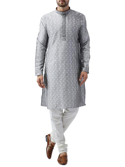 grey silk blend kurta pyjama set - 15415933 - Very Small Image - 1