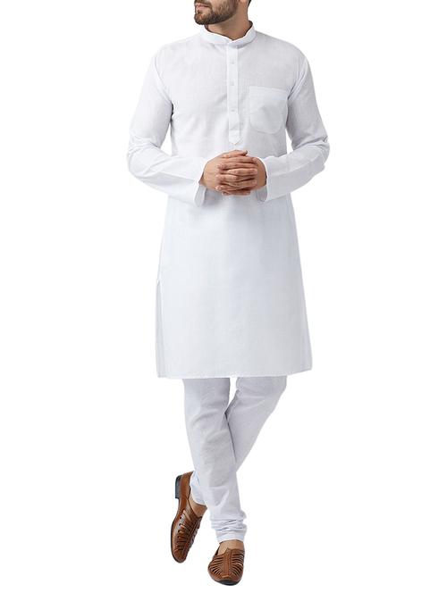 white cotton kurta pyjama set - 15415938 - Very Small Image - 1