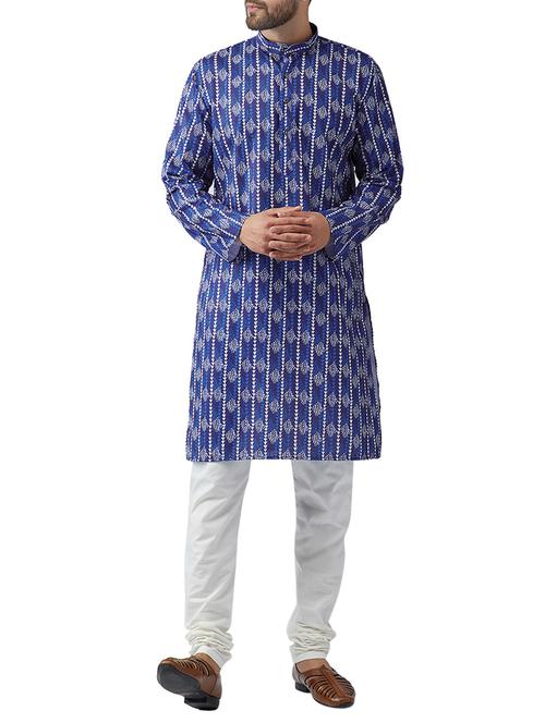 blue cotton kurta pyjama set - 15415955 - Very Small Image - 1