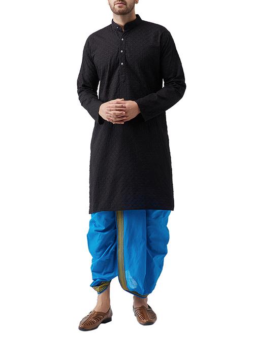 black cotton dhoti kurta set - 15415982 - Very Small Image - 1