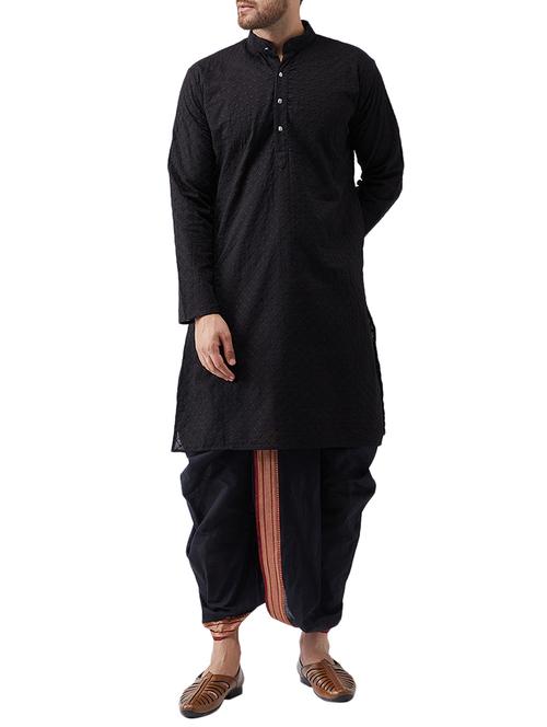 black cotton dhoti kurta set - 15415986 - Very Small Image - 1