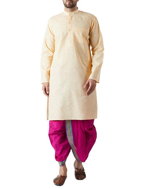 yellow and pink cotton dhoti kurta set - 15416009 - Very Small Image - 1