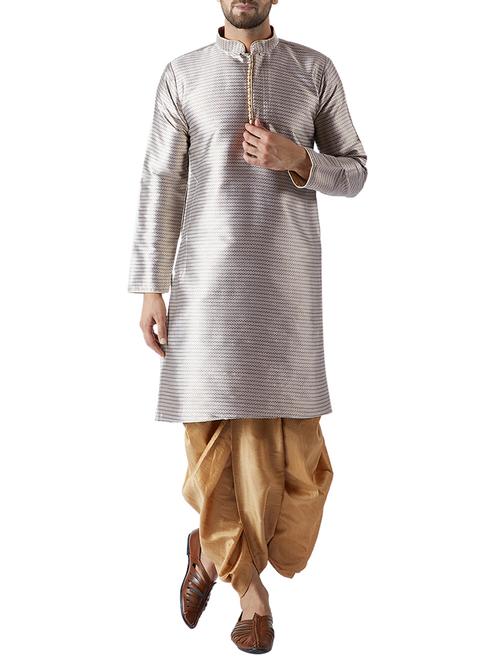 grey and gold silk blend dhoti kurta set - 15416049 - Very Small Image - 1