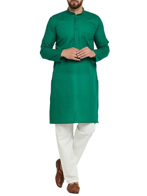 dark green cotton kurta pyjama - 15416087 - Very Small Image - 1