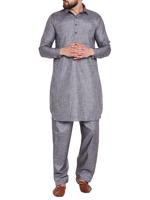 slate grey cotton pathani set - 15416090 - Very Small Image - 1