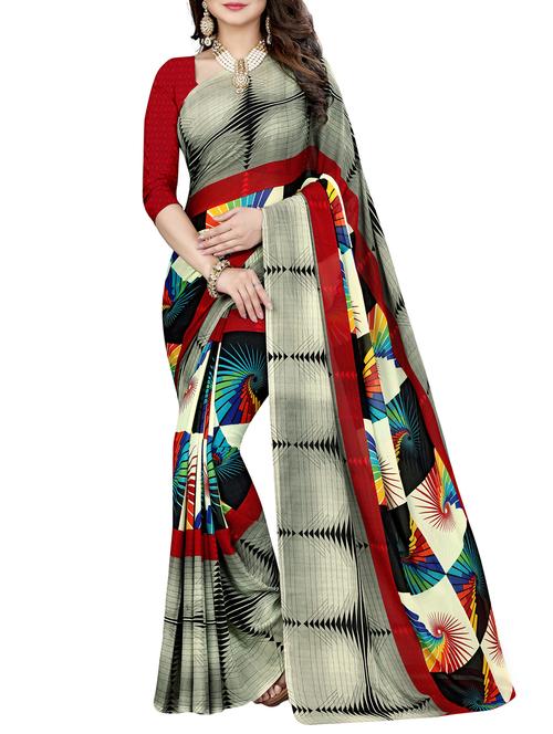 contrast geometrical printed georgette saree with blouse - 15416808 - Very Small Image - 1