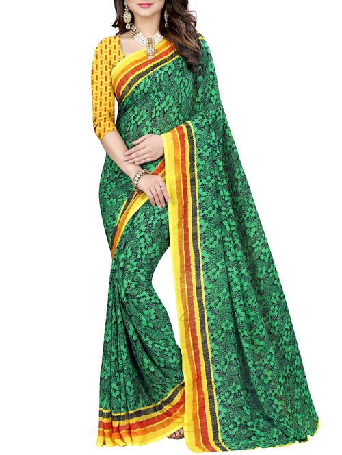 contrast border floral georgette saree with blouse - 15416809 - Very Small Image - 1