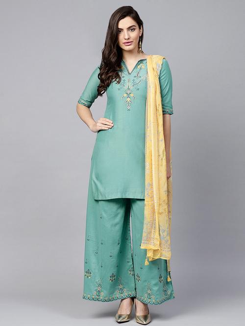 embroidered unstitched palazzo suit - 15416883 - Very Small Image - 1