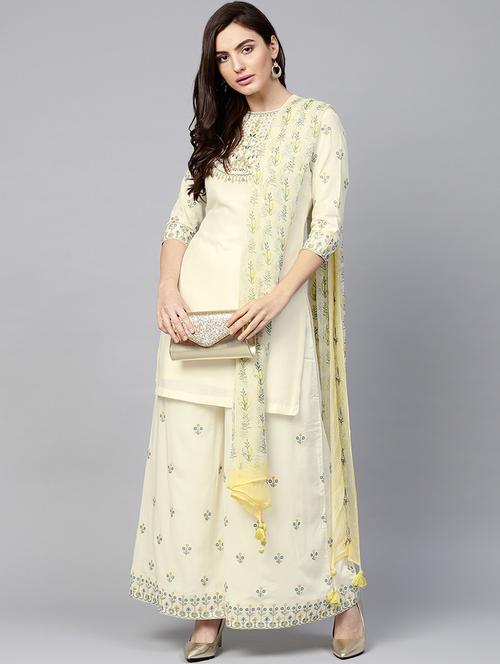 embroidered unstitched palazzo suit - 15416884 - Very Small Image - 1