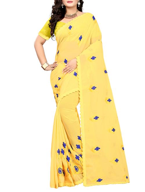 contrast embroidered saree with blouse - 15416987 - Very Small Image - 1