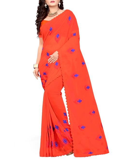 contrast embroidered saree with blouse - 15416989 - Very Small Image - 1