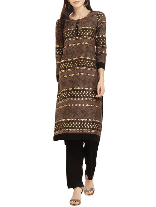 foil printed straight kurta - 15418405 - Very Small Image - 1