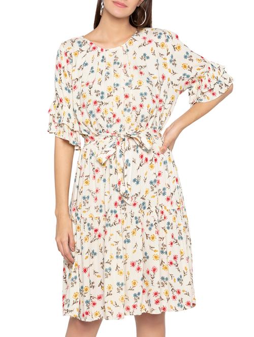 layered sleeve floral belted dress - 15419148 - Very Small Image - 1