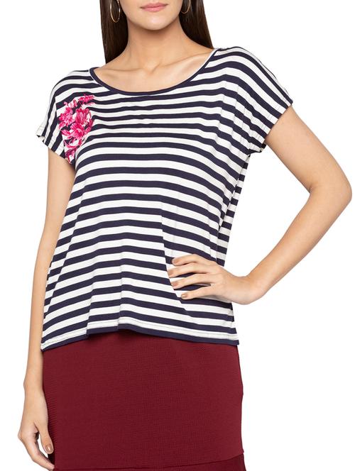 dolman sleeved embroidered striped tee - 15419179 - Very Small Image - 1