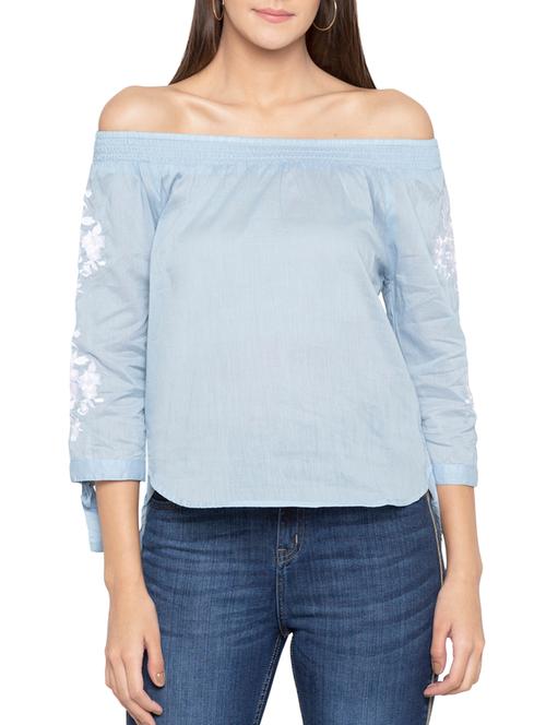 off shoulder high-low embroidered top - 15419194 - Very Small Image - 1