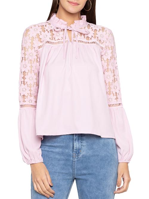 floral lace tie-up neck top - 15419198 - Very Small Image - 1