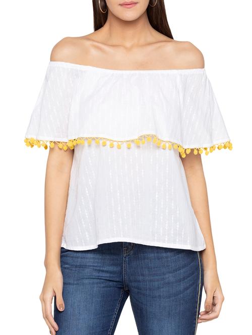 off shoulder pom-pom detail top - 15419205 - Very Small Image - 1