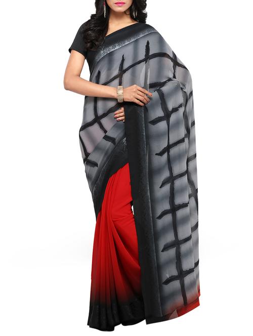 checkered half and half saree - 15419244 - Very Small Image - 1