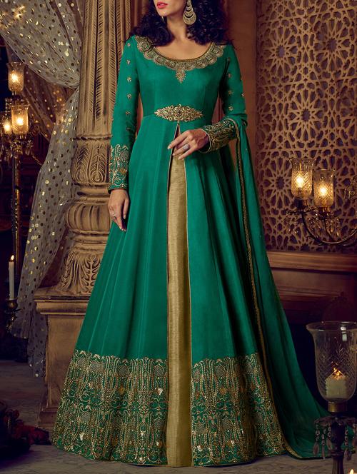 embroidered semi-stitched kurta skirt - 15419249 - Very Small Image - 1