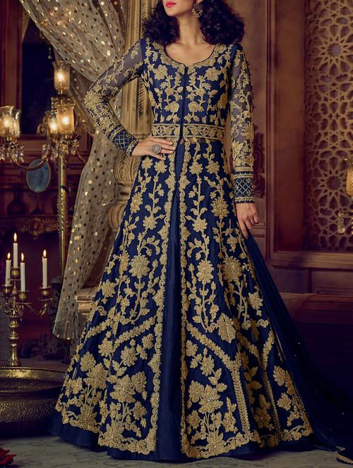 embroidered semi-stitched kurta skirt - 15419256 - Very Small Image - 1