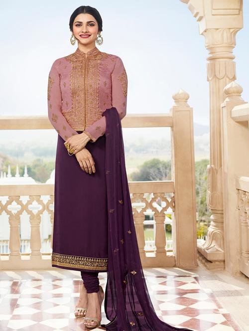 embroidered semi-stitched churidaar suit - 15419273 - Very Small Image - 1