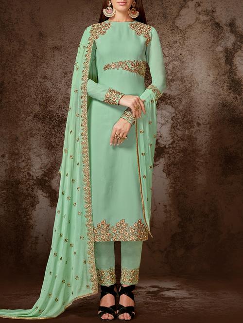embroidered semi-stitched salwar suit - 15419285 - Very Small Image - 1