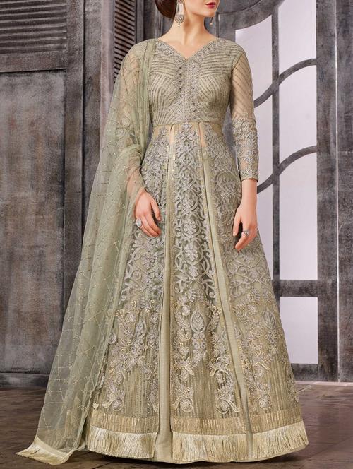 embroidered semi-stitched kurta skirt - 15419291 - Very Small Image - 1