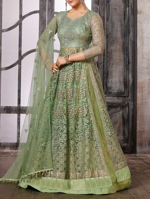 embroidered semi-stitched kurta skirt - 15419296 - Very Small Image - 1