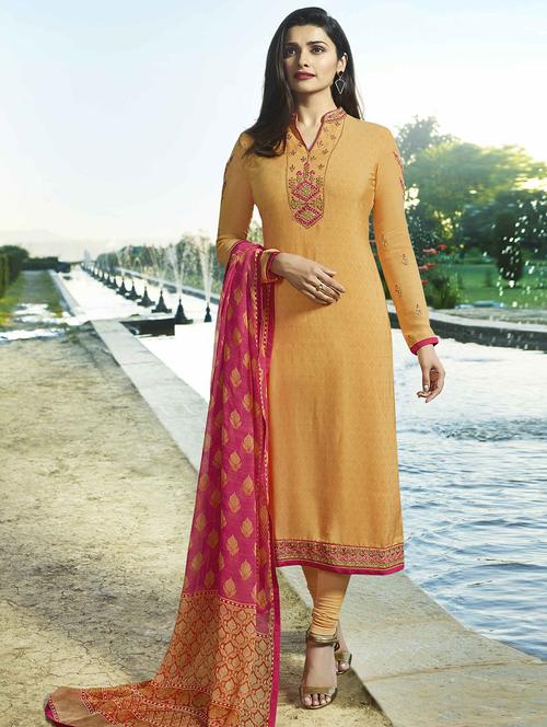 embroidered semi-stitched churidaar suit - 15419311 - Very Small Image - 1