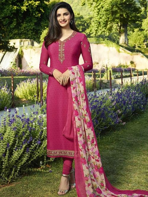 embellished semi-stitched churidaar suit - 15419315 - Very Small Image - 1