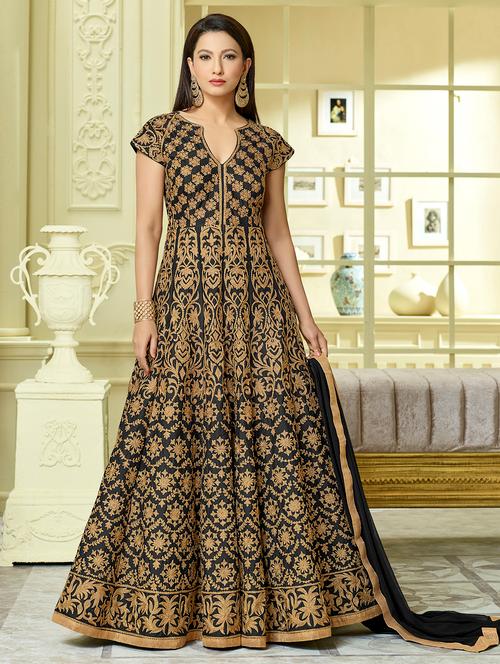 embroidered semi-stitched anarkali suit - 15419337 - Very Small Image - 1