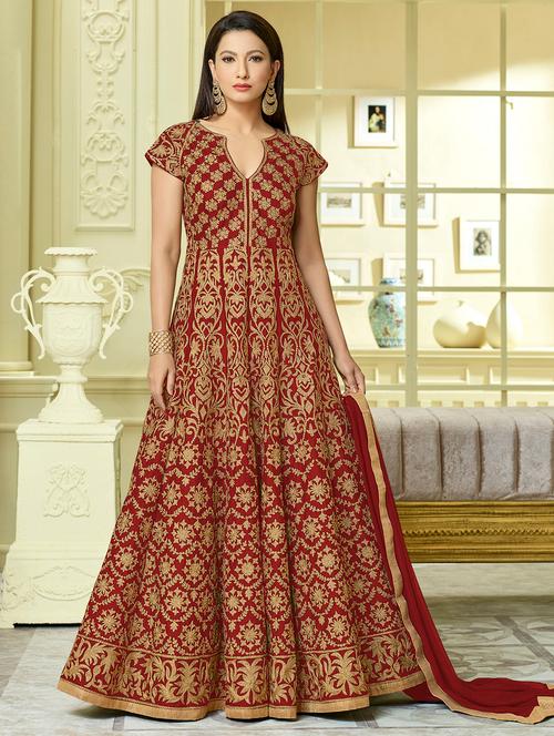 embroidered semi-stitched anarkali suit - 15419338 - Very Small Image - 1
