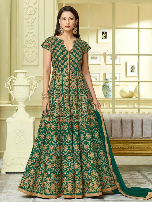 embroidered semi-stitched anarkali suit - 15419339 - Very Small Image - 1