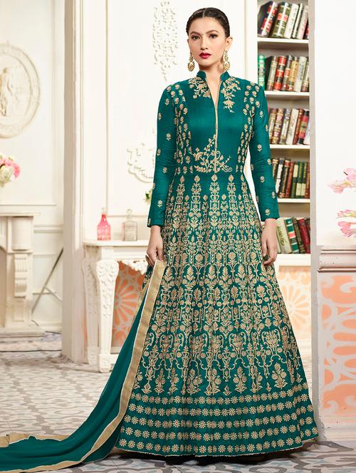 embroidered semi-stitched anarkali suit - 15419341 - Very Small Image - 1