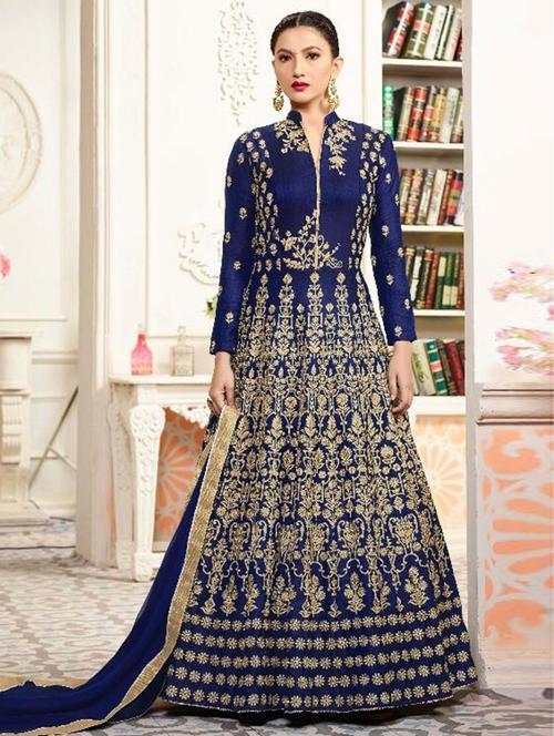 blue silk semistitched suit - 15419342 - Very Small Image - 1