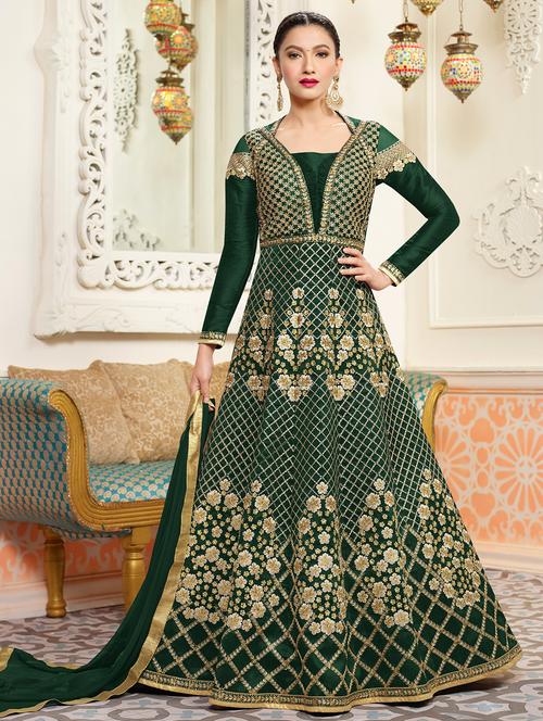 embroidered semi-stitched anarkali suit - 15419346 - Very Small Image - 1