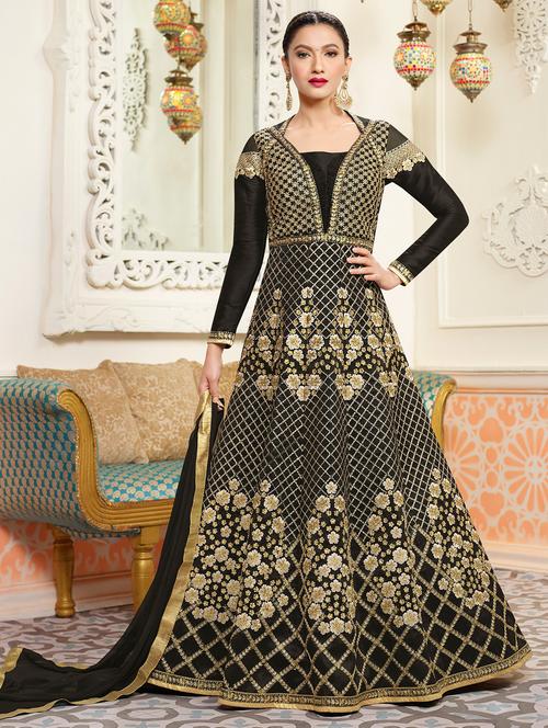 embroidered semi-stitched anarkali suit - 15419348 - Very Small Image - 1