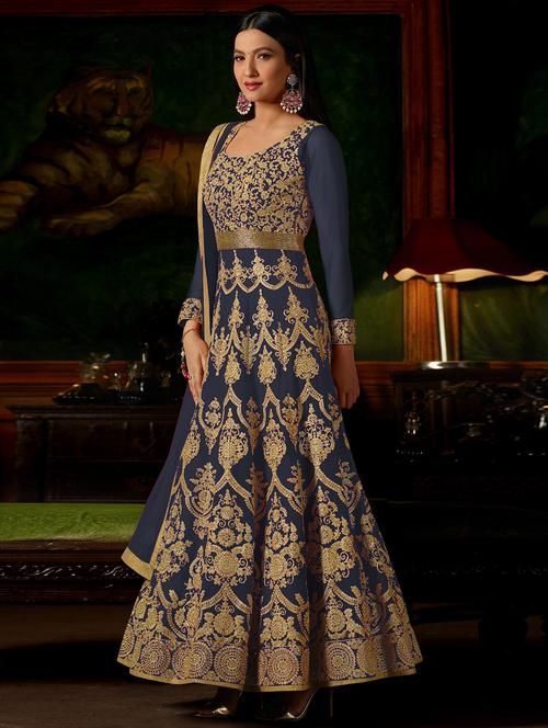 embroidered semi-stitched anarkali suit - 15419354 - Very Small Image - 1