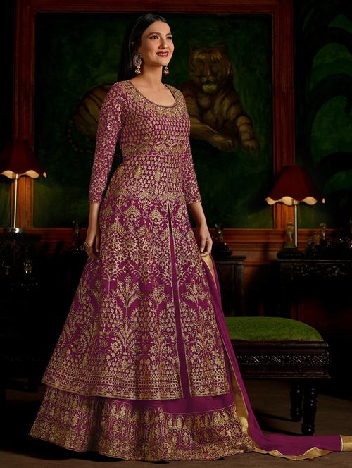 embroidered semi-stitched kurta skirt - 15419357 - Very Small Image - 1