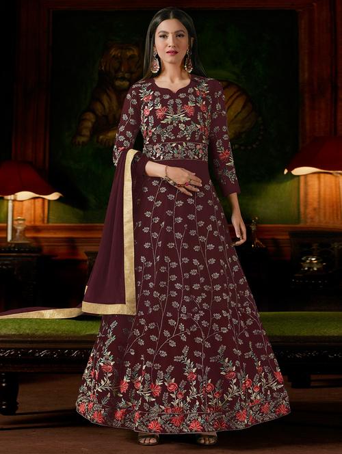 embroidered semi-stitched kurta skirt - 15419362 - Very Small Image - 1