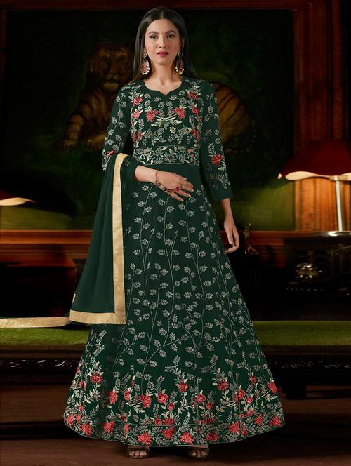 embroidered semi-stitched kurta skirt - 15419363 - Very Small Image - 1