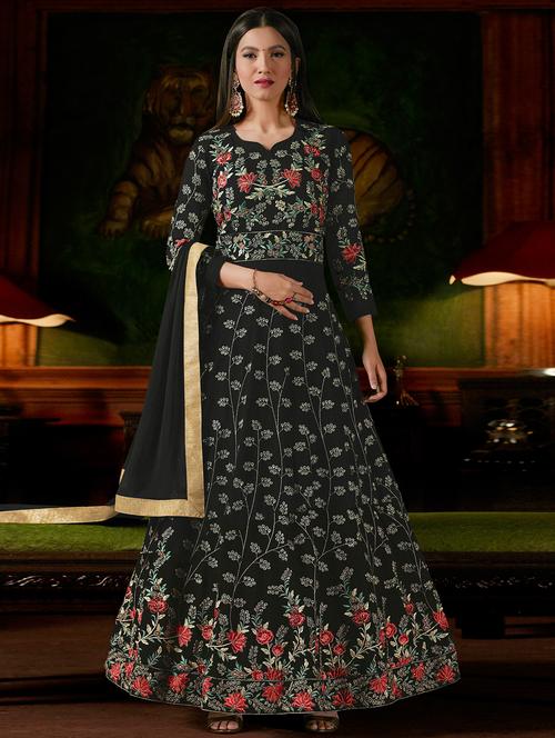 embroidered semi-stitched kurta skirt - 15419364 - Very Small Image - 1
